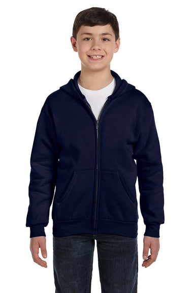 Hanes P480 Youth EcoSmart Print Pro XP Full Zip Hooded Sweatshirt Hoodie Navy Blue Front