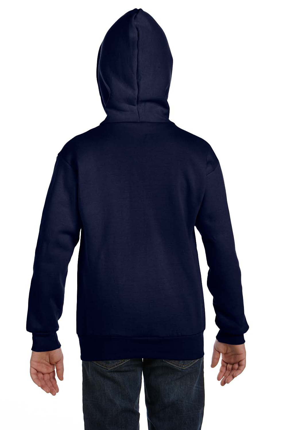 Hanes P480 Youth EcoSmart Print Pro XP Full Zip Hooded Sweatshirt Hoodie Navy Blue Back