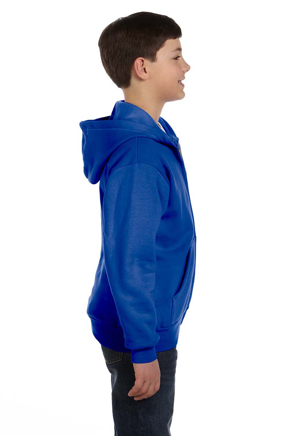 Hanes P480 Youth EcoSmart Print Pro XP Full Zip Hooded Sweatshirt Hoodie Royal Blue Side