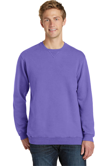 Port & Company PC098 Mens Beach Wash Fleece Crewneck Sweatshirt Amethyst Purple Front