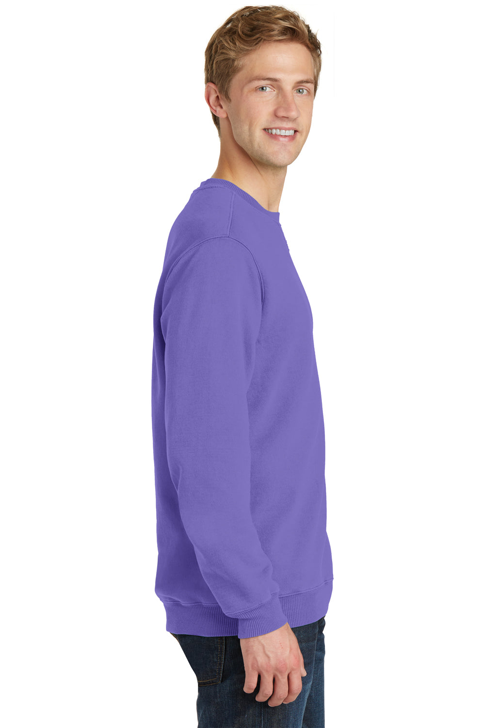 Port & Company PC098 Mens Beach Wash Fleece Crewneck Sweatshirt Amethyst Purple Side