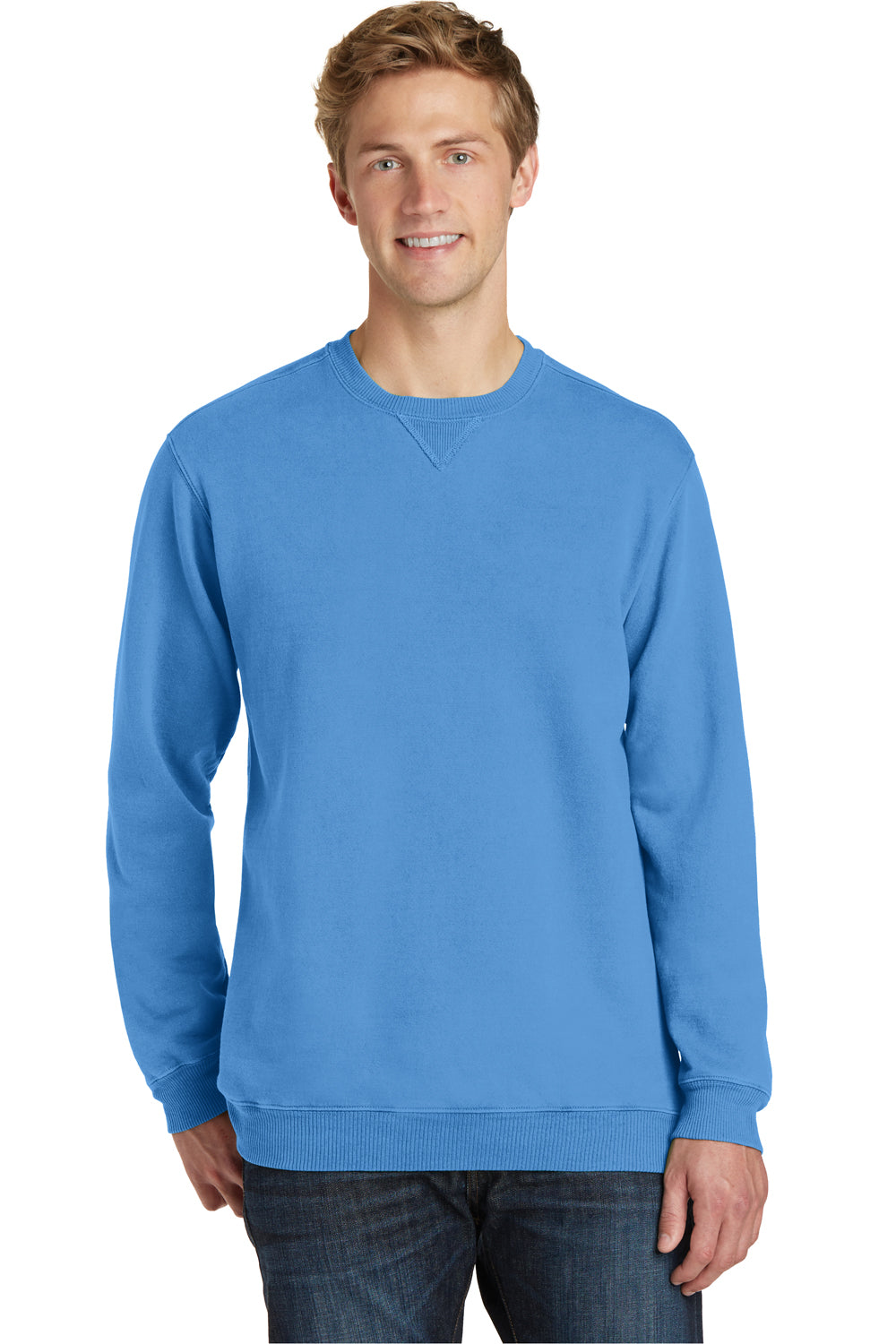 Port & Company PC098 Mens Beach Wash Fleece Crewneck Sweatshirt Blue Moon Front