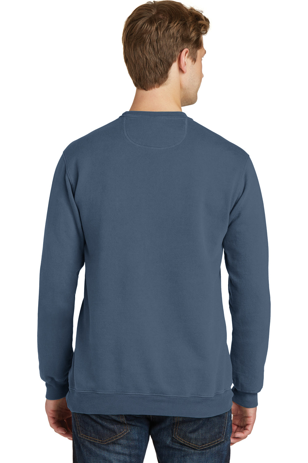 Port & Company PC098 Mens Beach Wash Fleece Crewneck Sweatshirt Denim Blue Back
