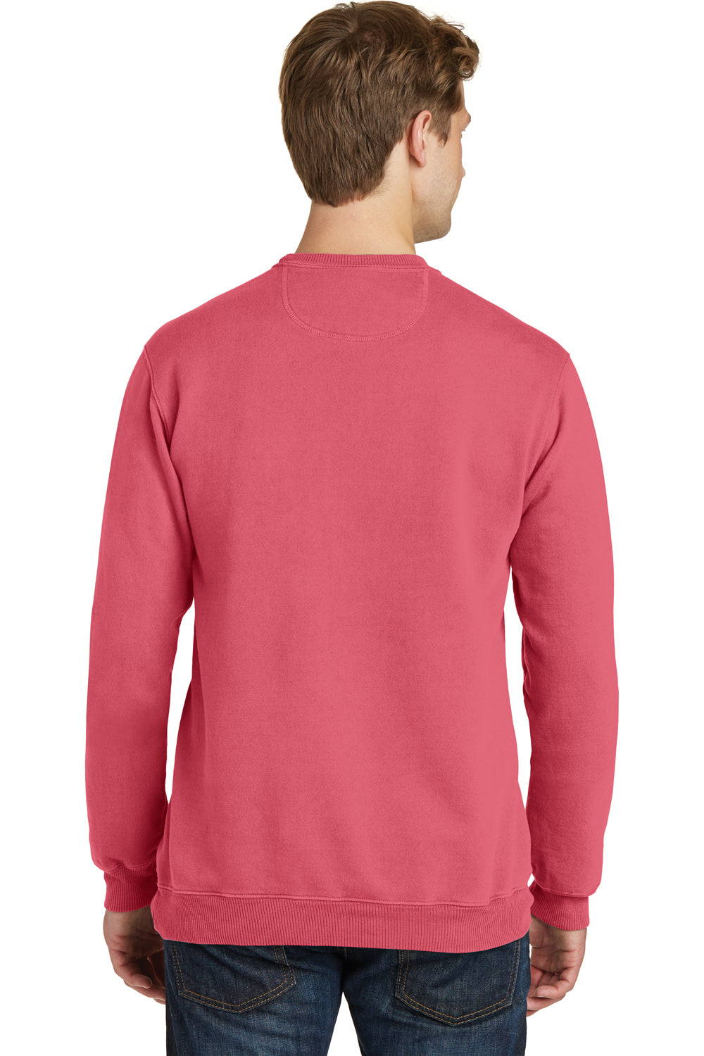 Port & Company PC098 Mens Beach Wash Fleece Crewneck Sweatshirt Fruit Punch Pink Back