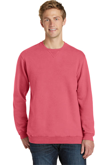 Port & Company PC098 Mens Beach Wash Fleece Crewneck Sweatshirt Fruit Punch Pink Front