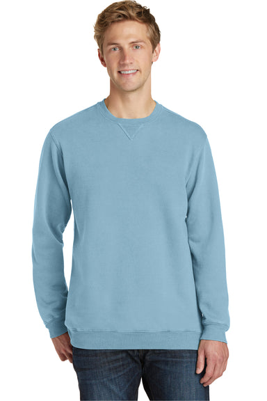 Port & Company PC098 Mens Beach Wash Fleece Crewneck Sweatshirt Mist Blue Front