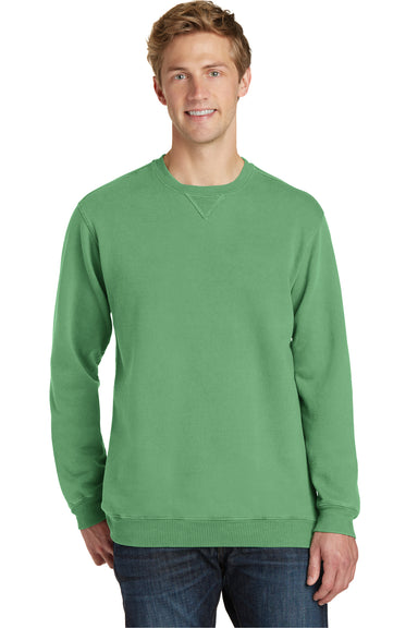 Port & Company PC098 Mens Beach Wash Fleece Crewneck Sweatshirt Safari Green Front