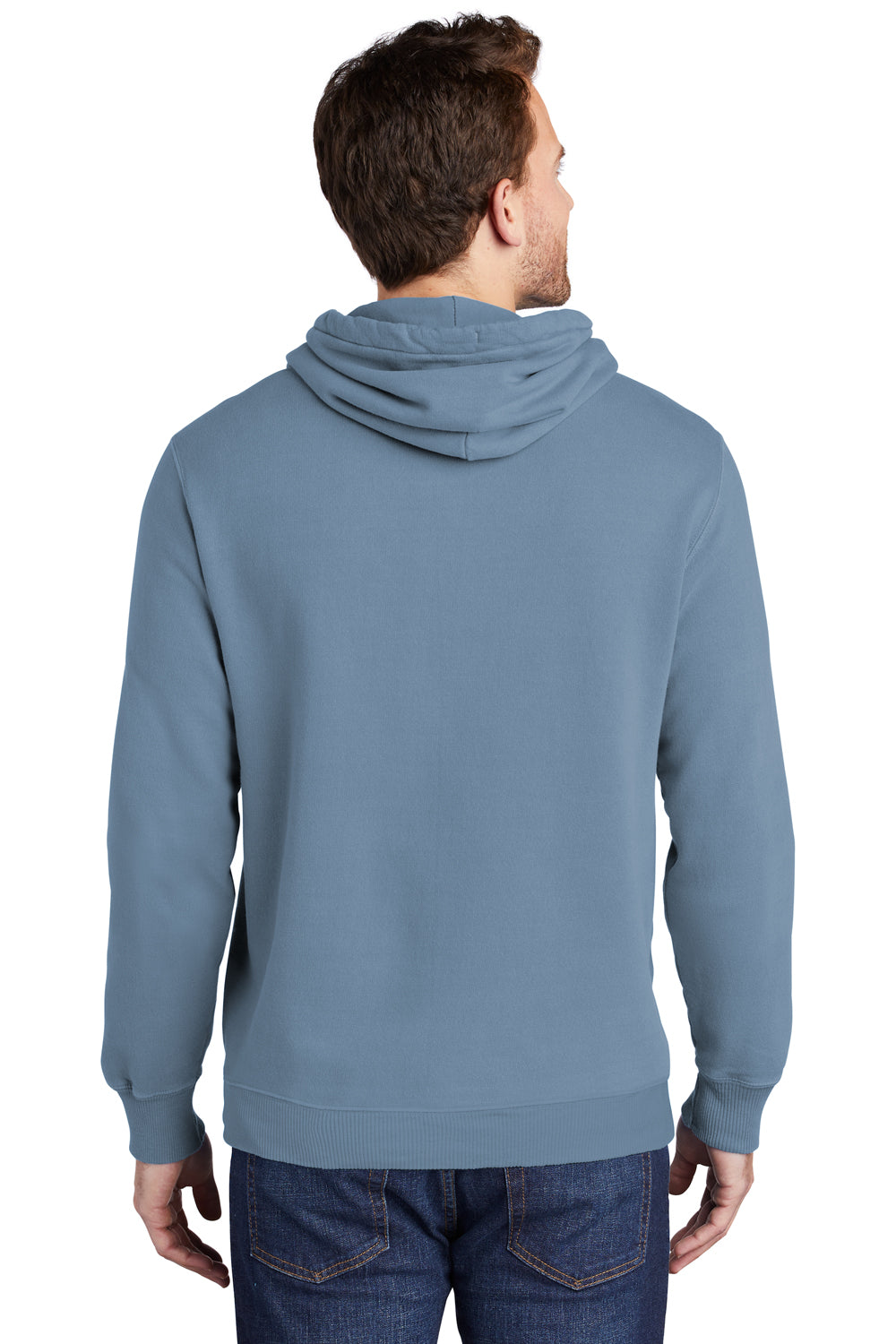 Port & Company PC098H Mens Beach Wash Fleece Hooded Sweatshirt Hoodie Denim Blue Back