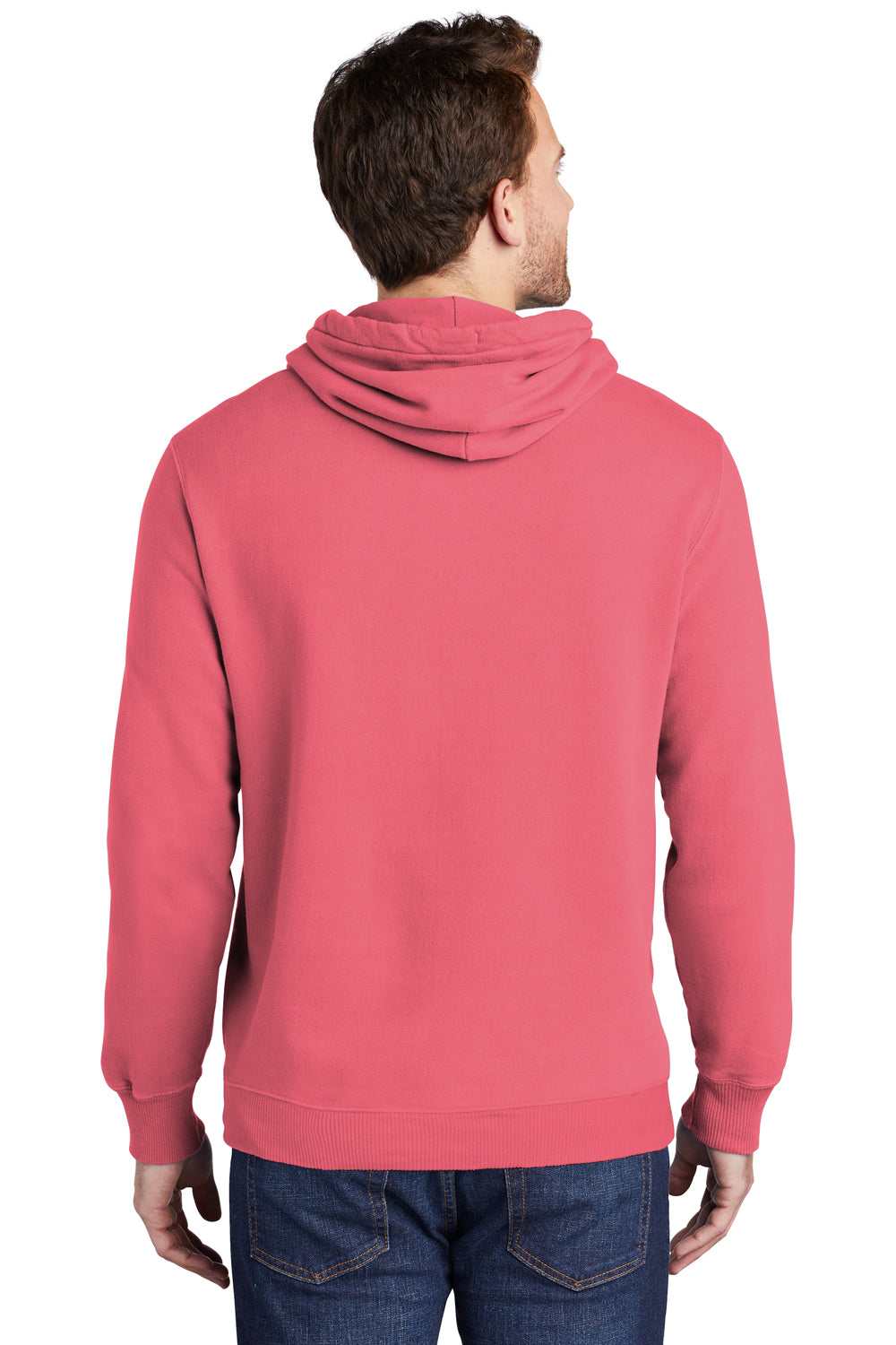 Port & Company PC098H Mens Beach Wash Fleece Hooded Sweatshirt Hoodie Fruit Punch Pink Back