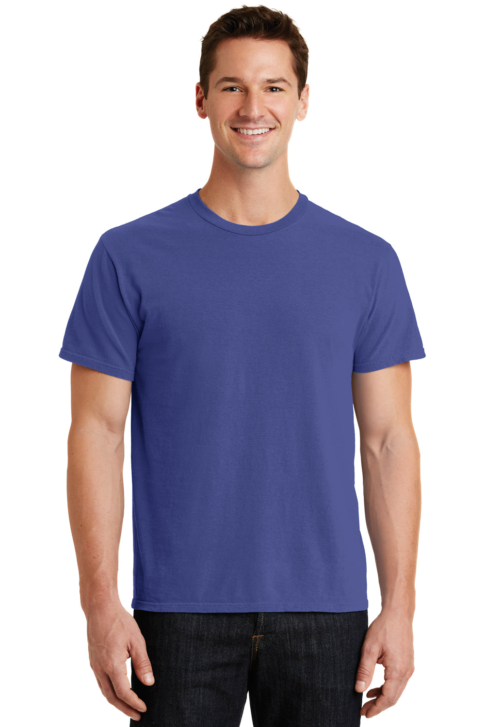 Port & Company PC099 Mens Beach Wash Short Sleeve Crewneck T-Shirt Blue Iris Front