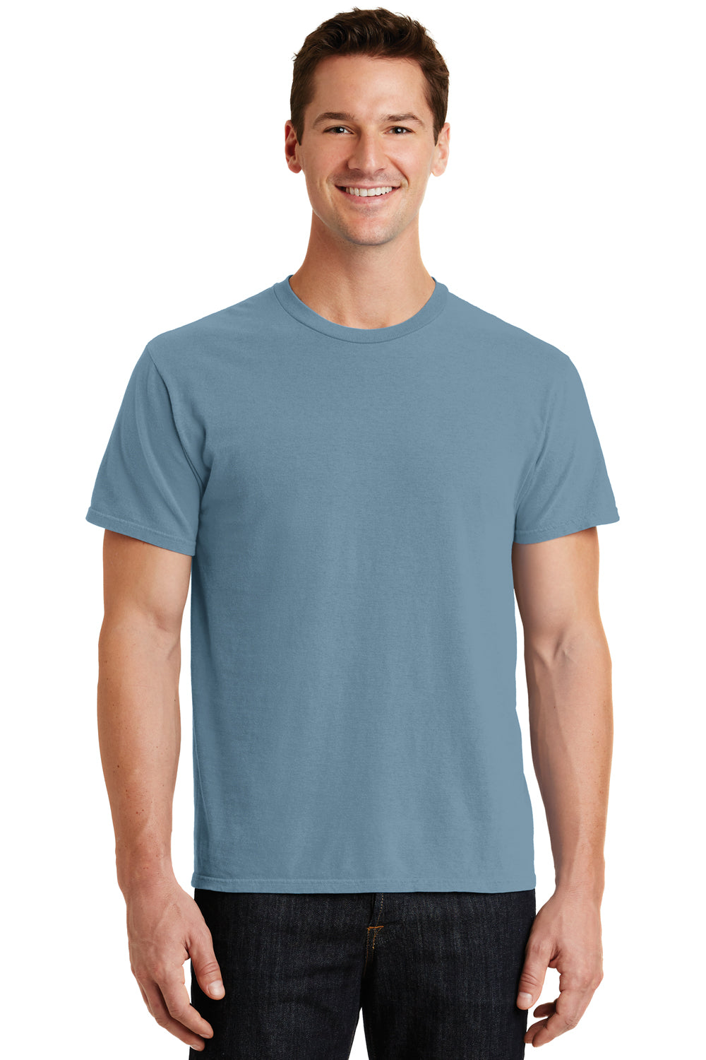 Port & Company PC099 Mens Beach Wash Short Sleeve Crewneck T-Shirt Mist Blue Front