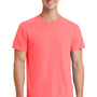Port & Company Mens Beach Wash Short Sleeve Crewneck T-Shirt - Neon Coral