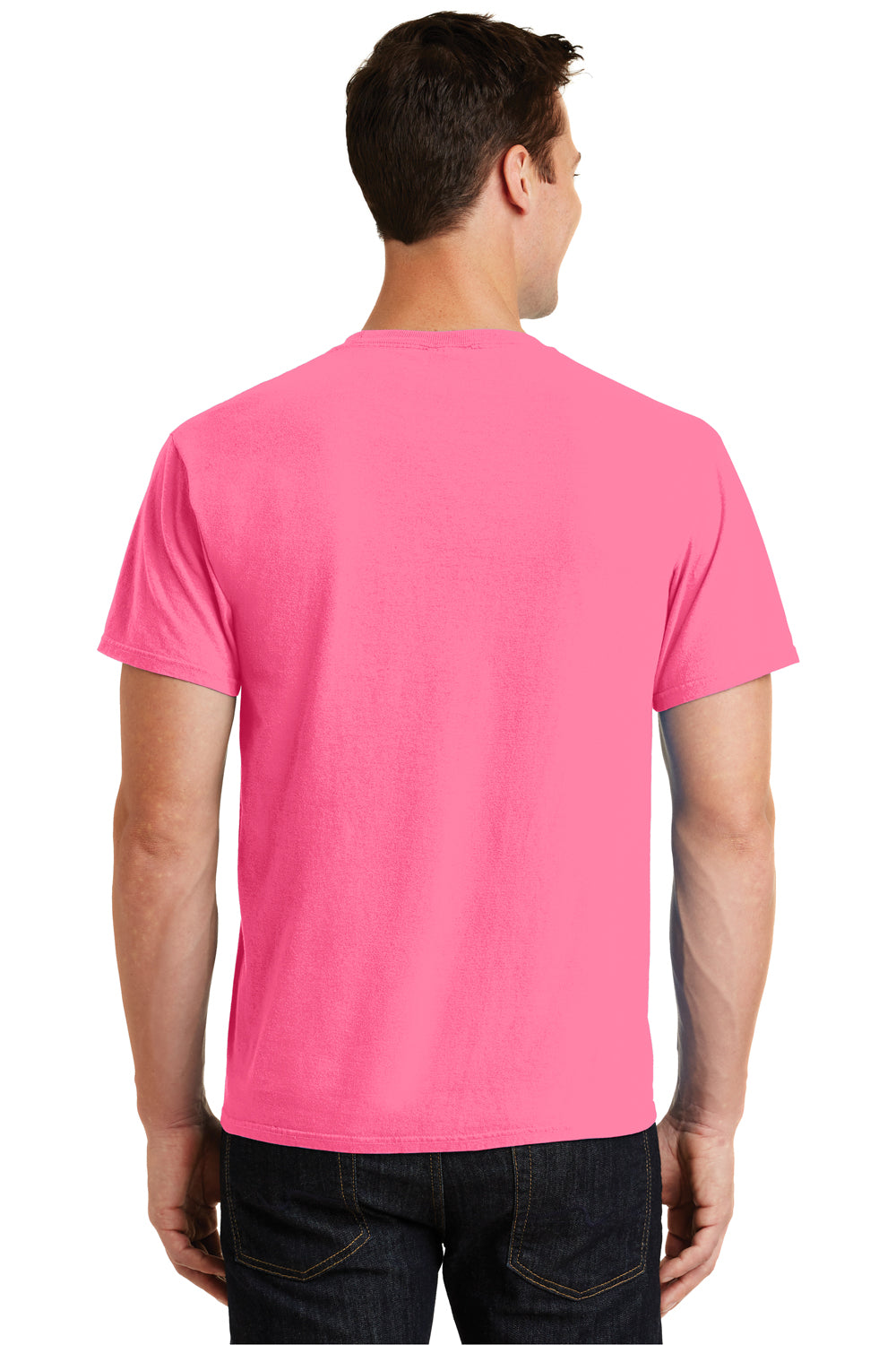 Port & Company PC099 Mens Beach Wash Short Sleeve Crewneck T-Shirt Neon Pink Back