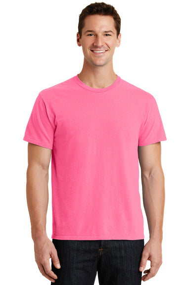Port & Company PC099 Mens Beach Wash Short Sleeve Crewneck T-Shirt Neon Pink Front