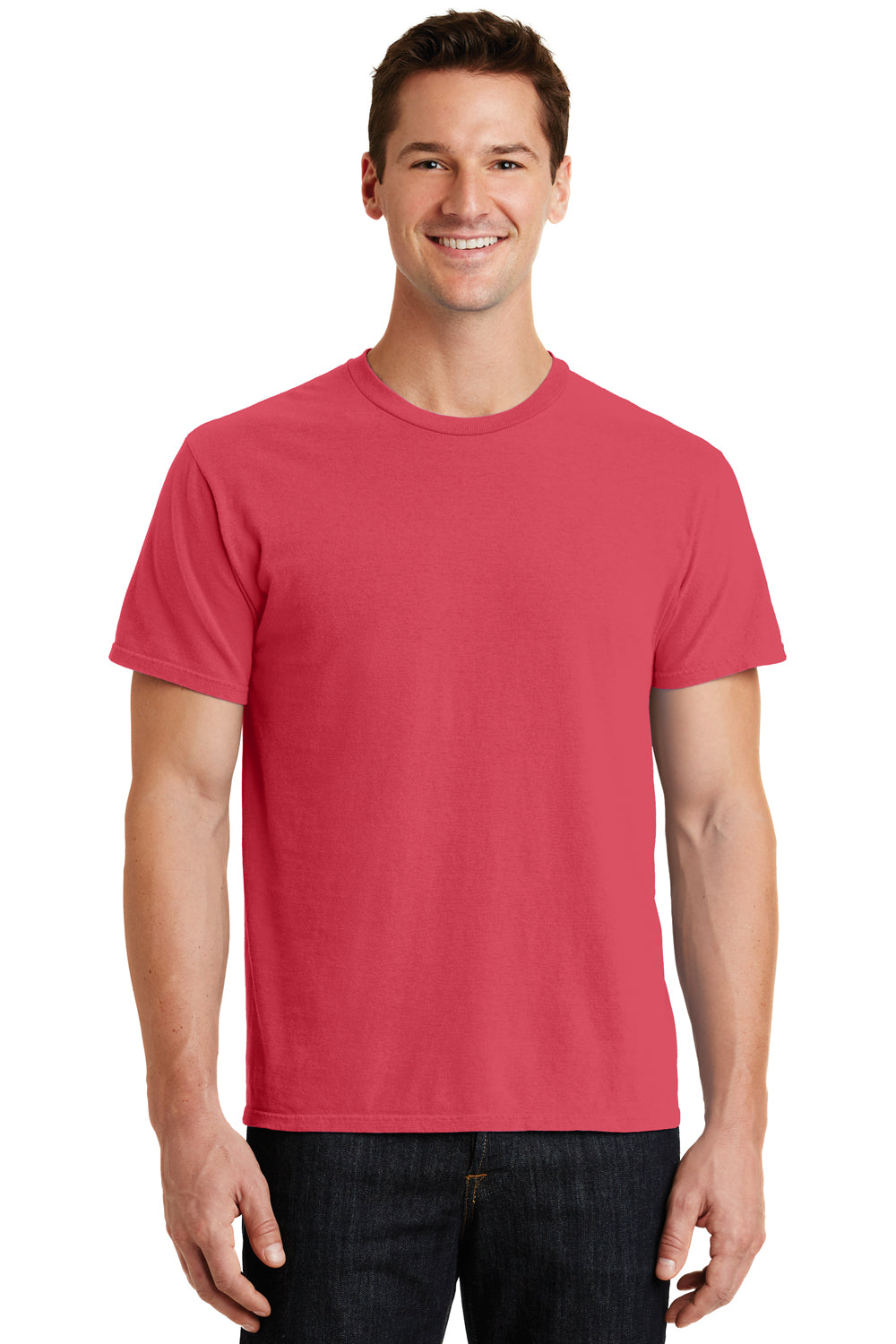Port & Company PC099 Mens Beach Wash Short Sleeve Crewneck T-Shirt Poppy Red Front