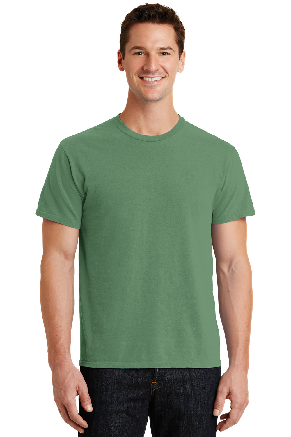 Port & Company PC099 Mens Beach Wash Short Sleeve Crewneck T-Shirt Safari Green Front