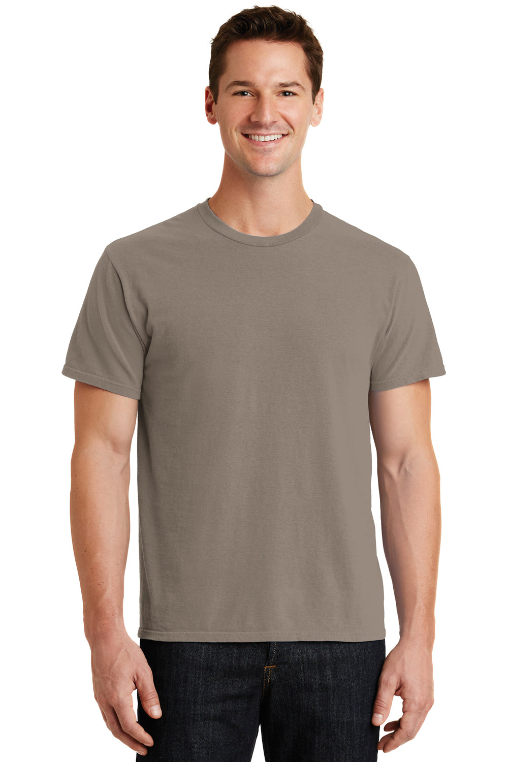 Port & Company PC099 Mens Beach Wash Short Sleeve Crewneck T-Shirt Taupe Brown Front