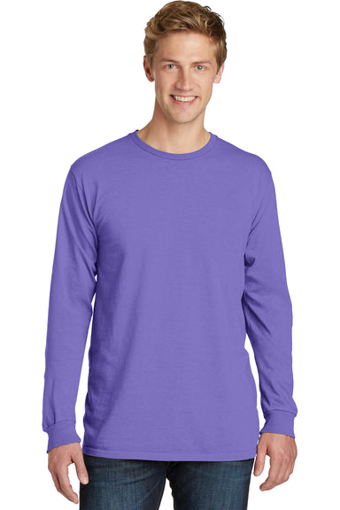 Port & Company PC099LS Mens Beach Wash Long Sleeve Crewneck T-Shirt Amethyst Purple Front