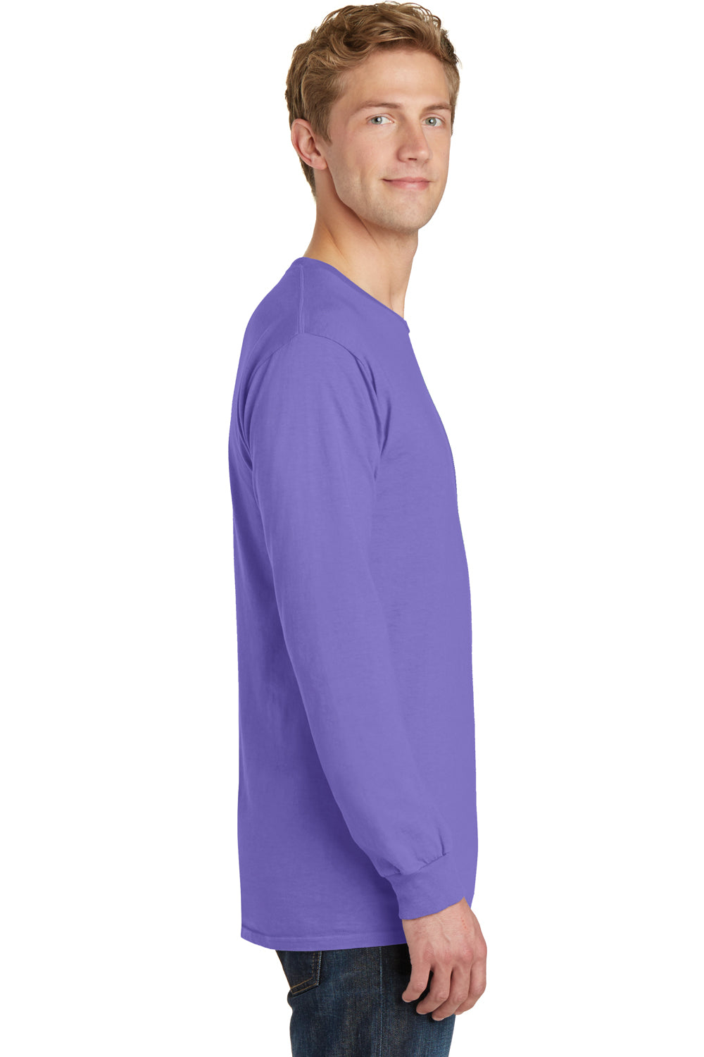 Port & Company PC099LS Mens Beach Wash Long Sleeve Crewneck T-Shirt Amethyst Purple Side