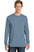 Port & Company PC099LS Mens Beach Wash Long Sleeve Crewneck T-Shirt Denim Blue Front