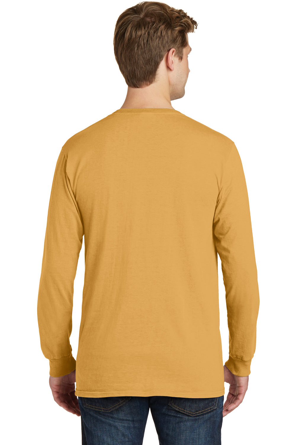 Port & Company PC099LS Mens Beach Wash Long Sleeve Crewneck T-Shirt Dijon Yellow Back
