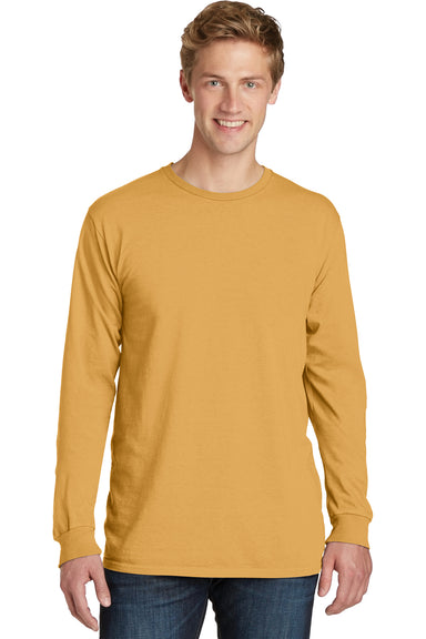 Port & Company PC099LS Mens Beach Wash Long Sleeve Crewneck T-Shirt Dijon Yellow Front