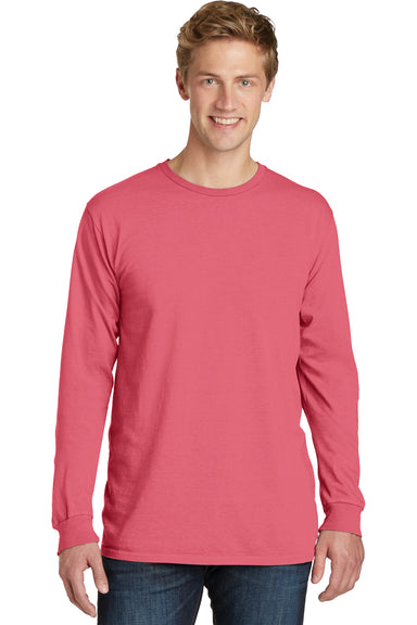 Port & Company PC099LS Mens Beach Wash Long Sleeve Crewneck T-Shirt Fruit Punch Pink Front