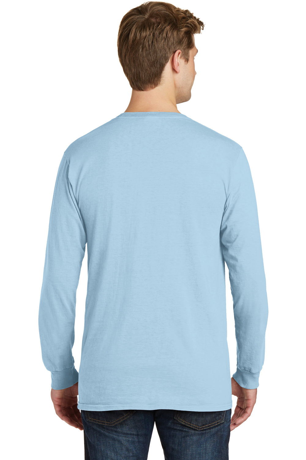 Port & Company PC099LS Mens Beach Wash Long Sleeve Crewneck T-Shirt Glacier Blue Back