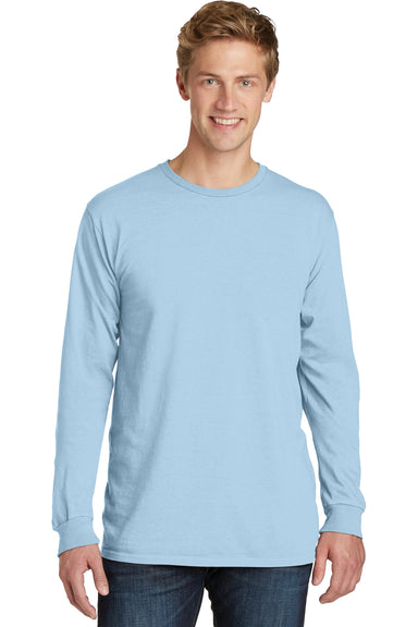 Port & Company PC099LS Mens Beach Wash Long Sleeve Crewneck T-Shirt Glacier Blue Front