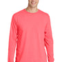 Port & Company Mens Beach Wash Long Sleeve Crewneck T-Shirt - Neon Coral