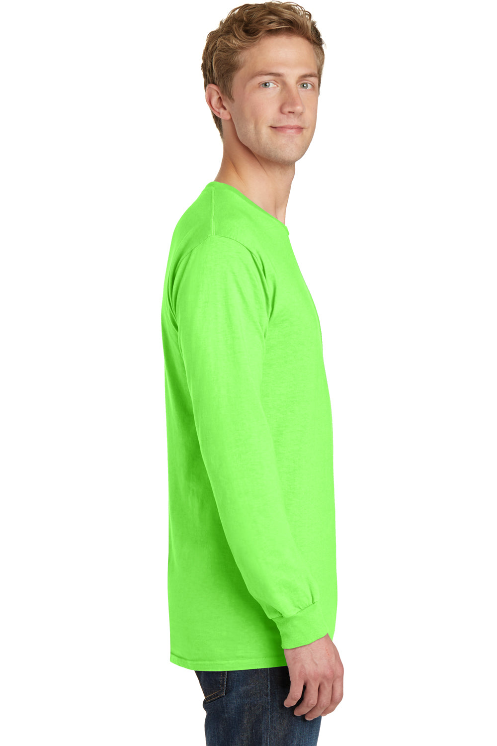 Port & Company PC099LS Mens Beach Wash Long Sleeve Crewneck T-Shirt Neon Green Side