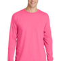 Port & Company Mens Beach Wash Long Sleeve Crewneck T-Shirt - Neon Pink