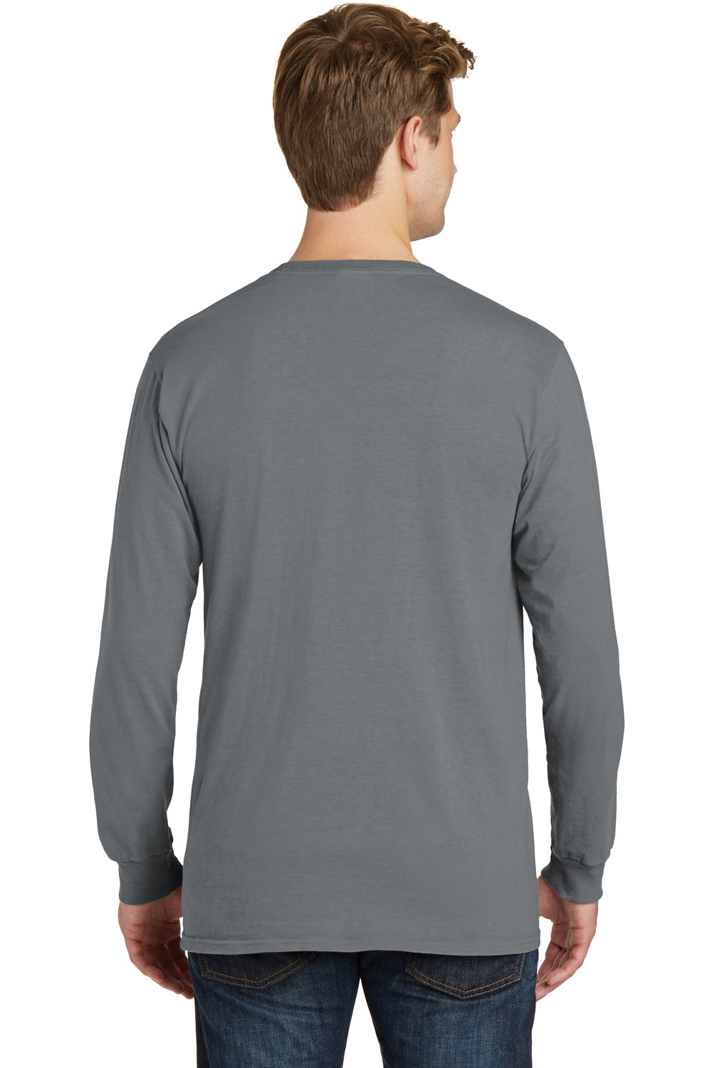 Port & Company PC099LS Mens Beach Wash Long Sleeve Crewneck T-Shirt Pewter Grey Back