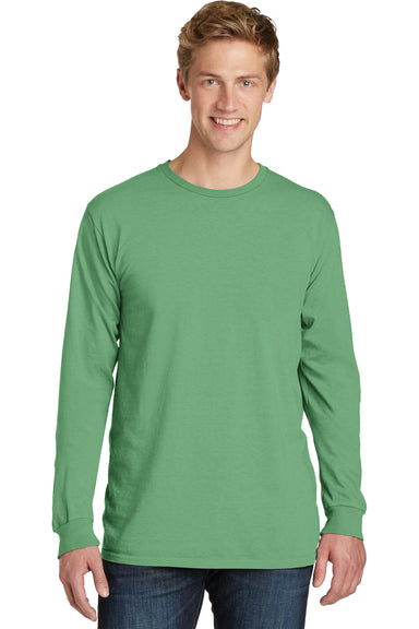 Port & Company PC099LS Mens Beach Wash Long Sleeve Crewneck T-Shirt Safari Green Front