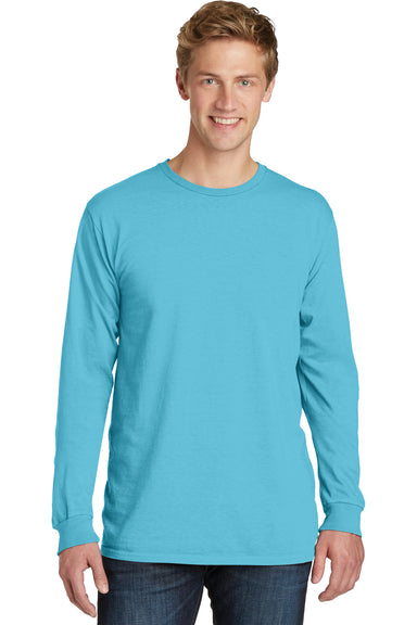 Port & Company PC099LS Mens Beach Wash Long Sleeve Crewneck T-Shirt Tidal Wave Blue Front