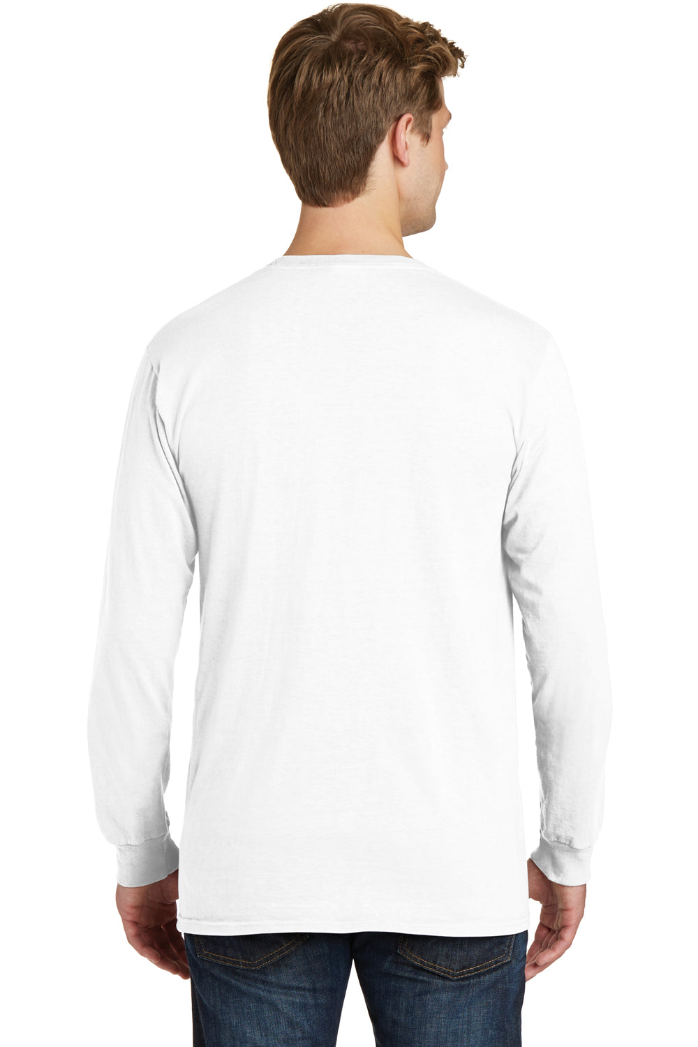 Port & Company PC099LS Mens Beach Wash Long Sleeve Crewneck T-Shirt White Back