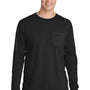 Port & Company Mens Beach Wash Long Sleeve Crewneck T-Shirt w/ Pocket - Black