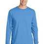 Port & Company Mens Beach Wash Long Sleeve Crewneck T-Shirt w/ Pocket - Blue Moon