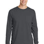 Port & Company Mens Beach Wash Long Sleeve Crewneck T-Shirt w/ Pocket - Coal Grey