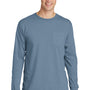 Port & Company Mens Beach Wash Long Sleeve Crewneck T-Shirt w/ Pocket - Denim Blue