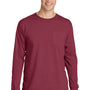 Port & Company Mens Beach Wash Long Sleeve Crewneck T-Shirt w/ Pocket - Merlot Red
