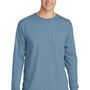 Port & Company Mens Beach Wash Long Sleeve Crewneck T-Shirt w/ Pocket - Mist Blue