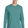 Port & Company Mens Beach Wash Long Sleeve Crewneck T-Shirt w/ Pocket - Peacock Green