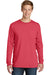 Port & Company PC099LSP Mens Beach Wash Long Sleeve Crewneck T-Shirt w/ Pocket Poppy Red Front