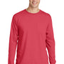 Port & Company Mens Beach Wash Long Sleeve Crewneck T-Shirt w/ Pocket - Poppy Red - Closeout