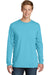 Port & Company PC099LSP Mens Beach Wash Long Sleeve Crewneck T-Shirt w/ Pocket Tidal Wave Blue Front