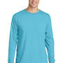 Port & Company Mens Beach Wash Long Sleeve Crewneck T-Shirt w/ Pocket - Tidal Wave Blue