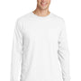 Port & Company Mens Beach Wash Long Sleeve Crewneck T-Shirt w/ Pocket - White