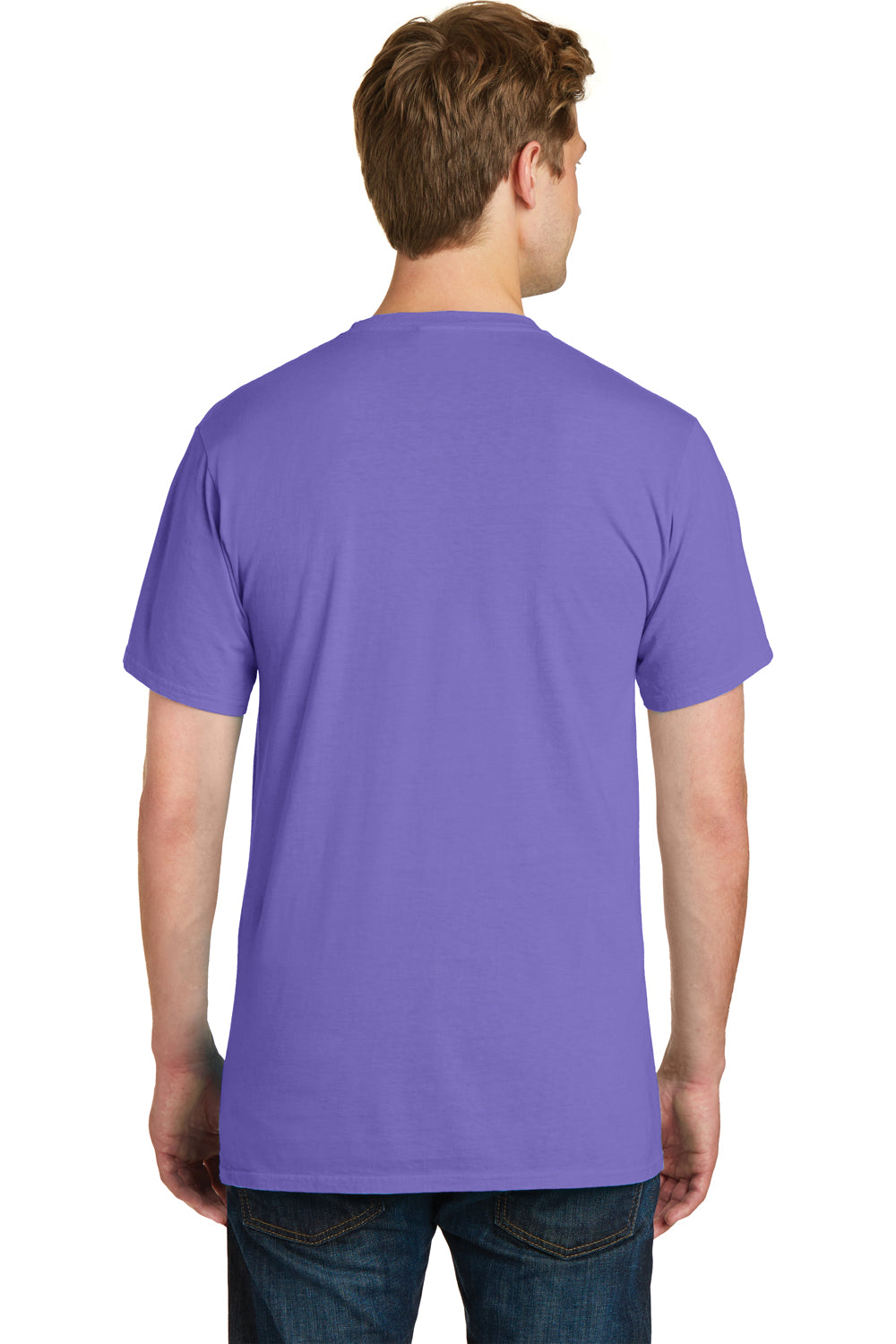 Port & Company PC099P Mens Beach Wash Short Sleeve Crewneck T-Shirt w/ Pocket Amethyst Purple Back