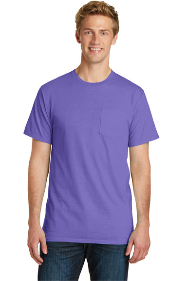 Port & Company PC099P Mens Beach Wash Short Sleeve Crewneck T-Shirt w/ Pocket Amethyst Purple Front